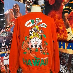 Vintage 90s University of Hawaii Looney Tunes Bugs Bunny Sweatshirt Orange Sz XL